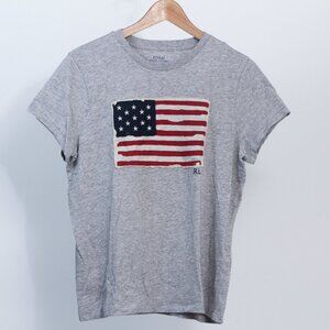 NWT Polo Ralph Lauren USA Distressed Flag Heather Gray T Shirt, Large